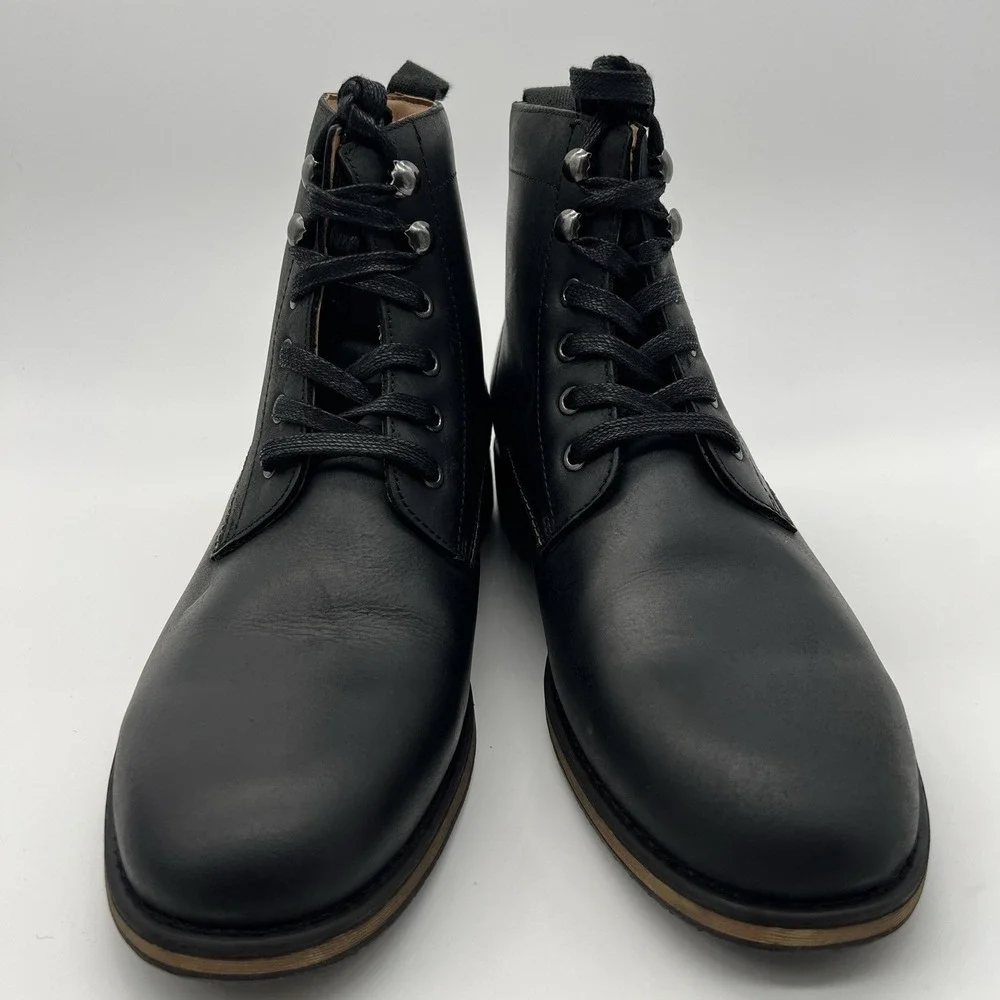 Joe's Jeans Kinison Black Leather Round Toe Lace-Up Combat Mens Boots Size 10